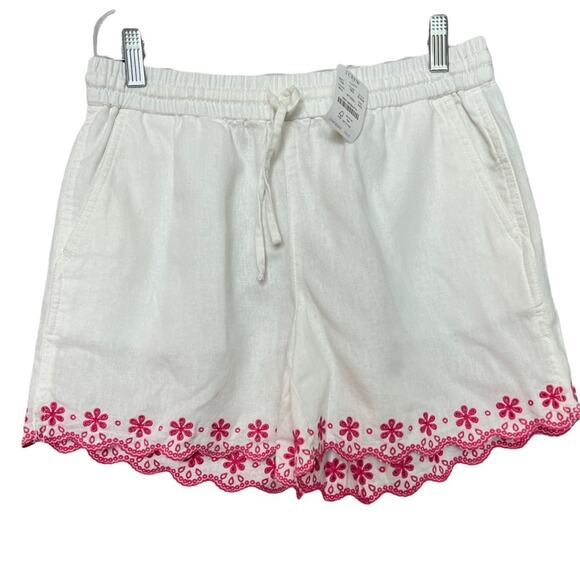 J.Crew Womens Linen Blend White Shorts with Embroidered Detail Hem Sz  XXS - Picture 1 of 13